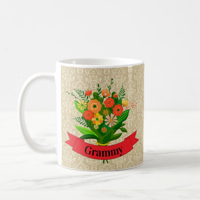 Caneca De Café Alterar Nome da Avó Grammy Nana Vovó Flor (Esquerda)