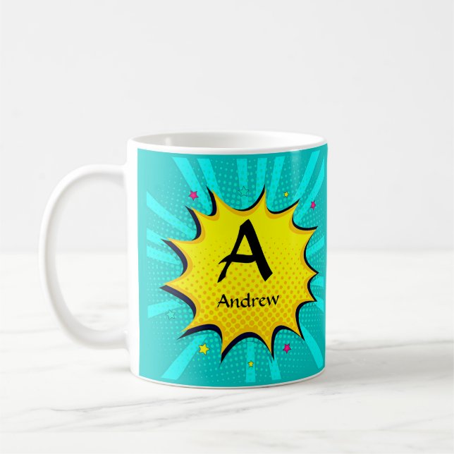 Caneca De Café Alterar Nome do Adicionar Inicial, Pop Art - A B C (Esquerda)