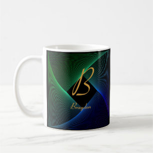 Caneca De Café Alterar Nome do Adicionar Inicial Vertical Azul Ro