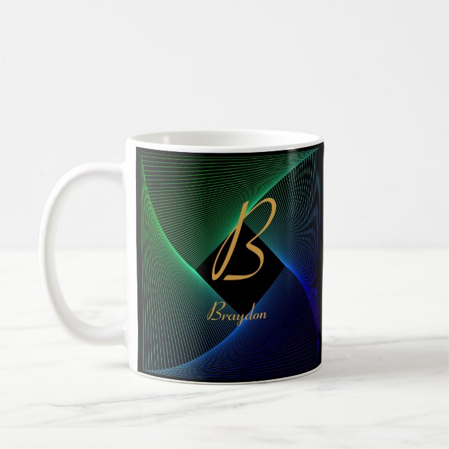 Caneca De Café Alterar Nome do Adicionar Inicial Vertical Azul Ro (Esquerda)