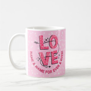 Caneca De Café Alterar Nome Texto Boho LOVE Palavras Tipo Rosa