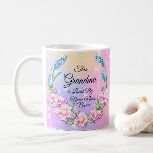 Caneca De Café Alterar Nomes Dia de as mães Vovó Flores Azuis R