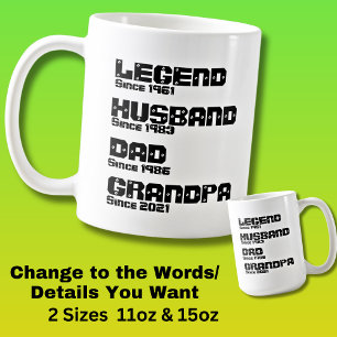 Caneca De Café Alterar QUALQUER Detalhe - Marido Lendário Pai Avô