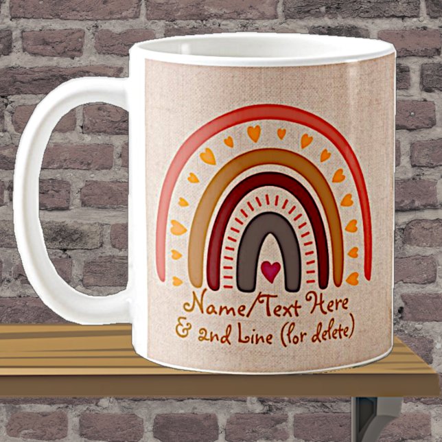 Caneca De Café Alterar Texto Adicionar Nome Boho Rainbow Heart Be (Criador carregado)