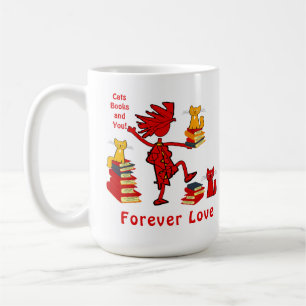 Caneca De Café Ama Gatos, Livros e Amor Eterno