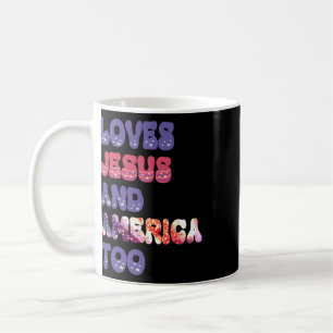 Caneca De Café Ama Jesus E a América Também Groovy Dia da Indepen