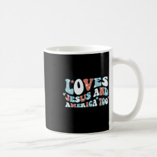 Caneca De Café Ama Jesus e América Demasiado Cristão Patriótico 4