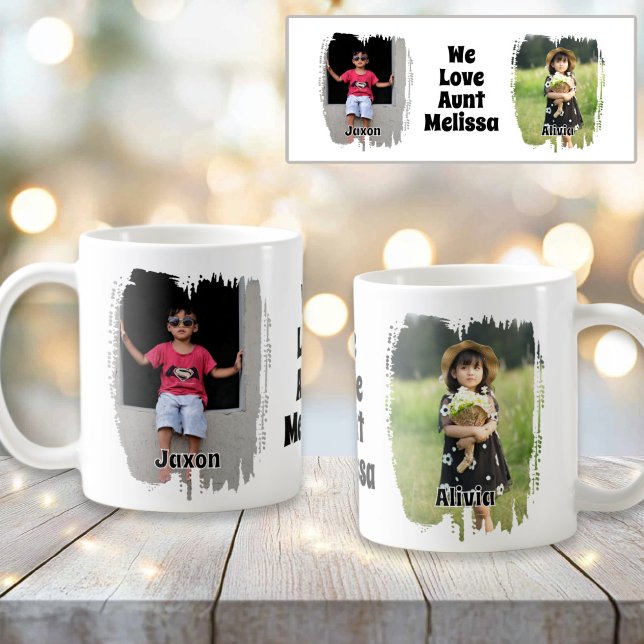 Caneca De Café Amamos Nossa Tia Completamente Personalizável Duas (We Love Our Aunt Fully Customizable Two Photo Coffee Mug
)
