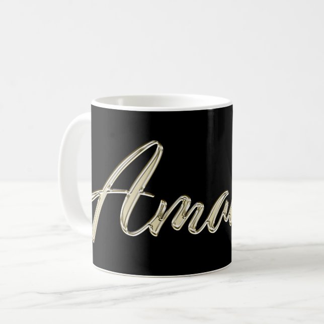 Caneca De Café Amanda white gold Handwriting Tasse Kaffeetasse (Frente Esquerda)