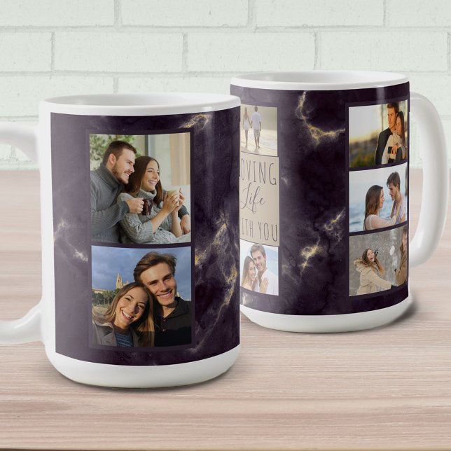Caneca De Café Amando a Vida Com Você - 7 Colagem de Fotos Mármor (Criador carregado)