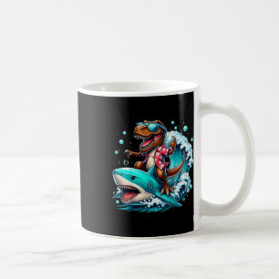 Caneca De Café Amante da Praia T-rex Dinossauro Montando Tubarão