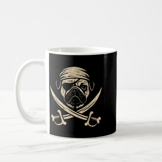 Caneca De Café Amante de cachorro Pug Pirata Antigo (Esquerda)