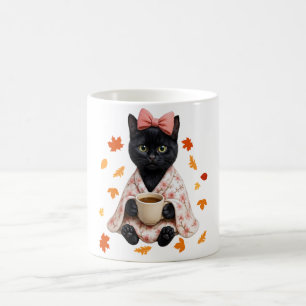 Caneca De Café Amante de Café Gato Preto Flor de Cerejeira Outono
