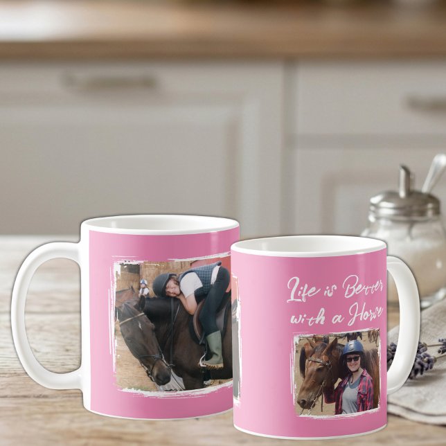 Caneca De Café Amante de cavalos 2 foto branco rosa (Criador carregado)