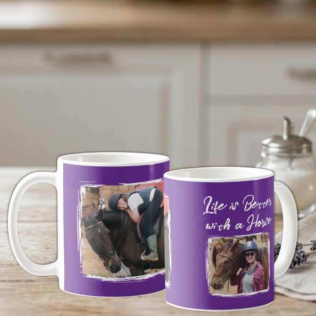 Caneca De Café Amante de cavalos 2 foto branco roxo (Criador carregado)