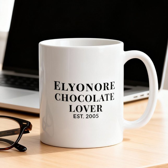Caneca De Café Amante de Chocolate Preto Script Nome Personalizad (Criador carregado)