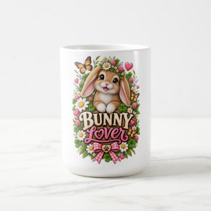Caneca De Café Amante de Coelho Fofo Jardim Floral Cottage Coelho