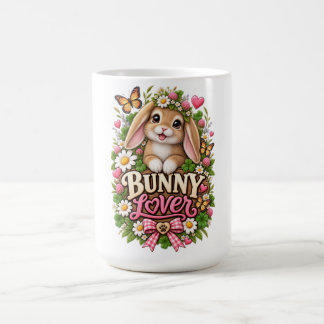 Caneca De Café Amante de Coelho Fofo Jardim Floral Cottage Coelho
