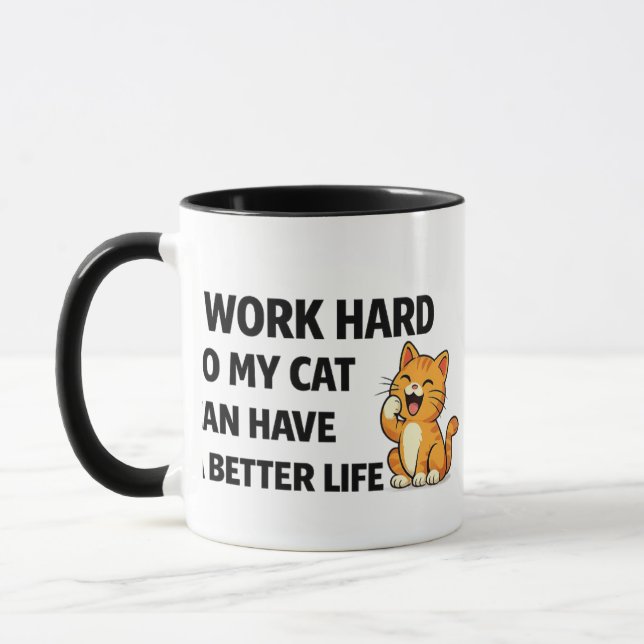 Caneca de Café Amante de Gato Engraçado – Eu Traba (Esquerda)