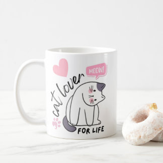Caneca De Café Amante de Gatos para a Vida - Rosa