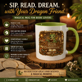 Caneca de Café Amante de Livros de Dragão Fofo | F