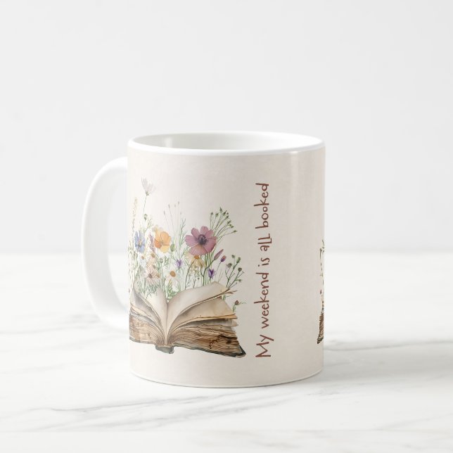 Caneca De Café Amante de Livros Florais (Frente Esquerda)
