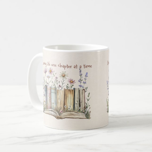 Caneca De Café Amante de Livros Florais (Frente Esquerda)