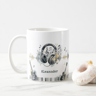 Caneca De Café Amante de Música Artista Aquarela Nome Personaliza