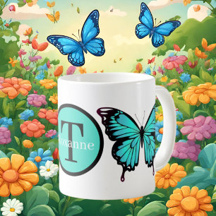 Caneca De Café Amantes de borboletas brancas adicionam monograma
