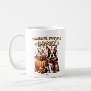 Caneca De Café Amantes de Cão Terrier de Boston de Outono Abóbora