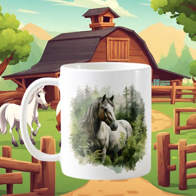 Caneca De Café Amantes de cavalos brancos adicionam monograma (Criador carregado)