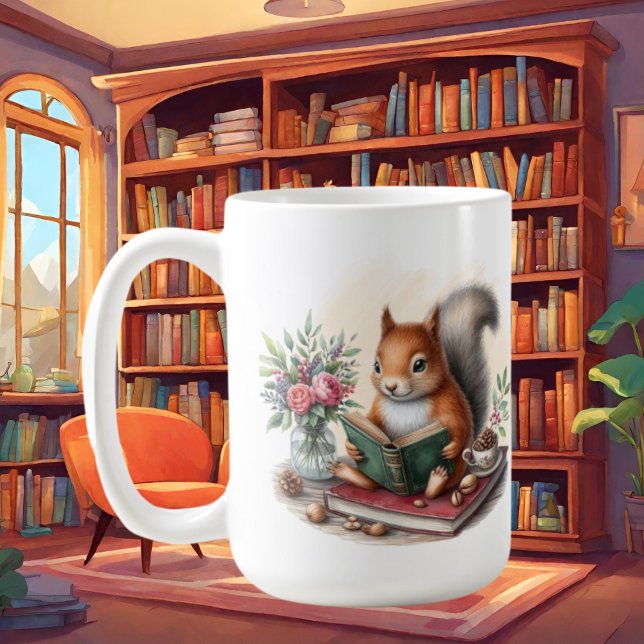 Caneca De Café Amantes de livros de esquilo lindos adicionam mono (Criador carregado)