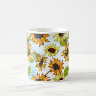 Caneca De Café Amantes do girassol d luz solar, Decoração brilhan