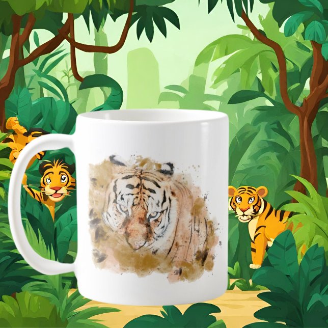 Caneca De Café amantes fofos de tigre adicionam monograma (Criador carregado)