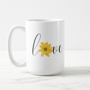 Caneca De Café Amar Flor Amarela Groovy Hippie Caligrafia 