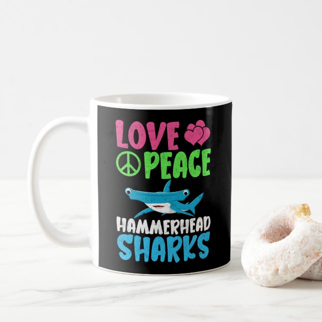 Caneca De Café Amar Paz Tubarões-Hammerhead Tubarão-Mar-Fão (Com Donut)