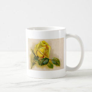 Caneca De Café Amarela Rosa Antiga Estampa Vintage Arte Fina