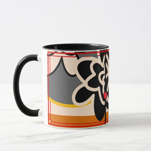 caneca de café amarela vermelha grande da flor (Esquerda)