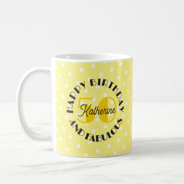 Caneca De Café Amarelo 50 e Feliz Aniversário (Esquerda)