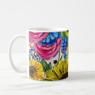 Caneca De Café Amarelo-Amarelo-Rosa-Floral Sem Vista