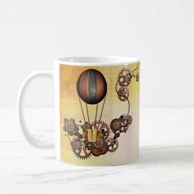 Caneca De Café Amarelo Antiquado do Balão Steampunk (Esquerda)