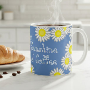 Caneca De Café Amarelo Azul e Margarida Branca Dizendo Bonito