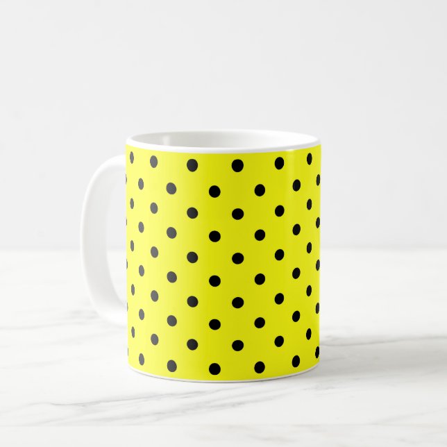 Caneca De Café Amarelo bolinhas preto (Frente Esquerda)