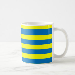 Caneca De Café Amarelo Brilhante e Listras Azuis