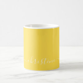 Caneca De Café Amarelo C61 Branco Minimalista Moderno Nome Person