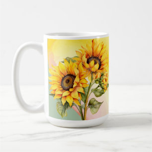 Caneca de Café Amarelo de Verão com Girassóis em A