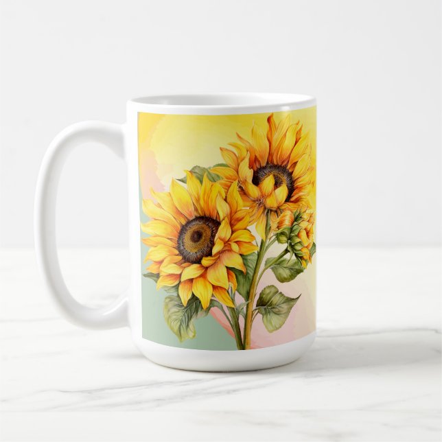 Caneca de Café Amarelo de Verão com Girassóis em A (Esquerda)
