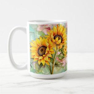 Caneca de Café Amarelo de Verão com Girassol em Aq