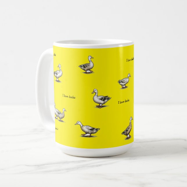 Caneca De Café Amarelo Eu Amo Patos (Frente Esquerda)