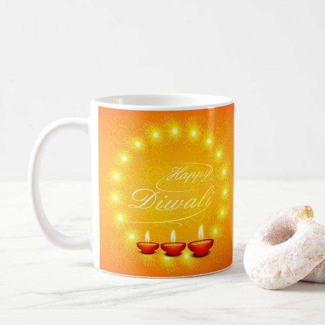 Caneca De Café Amarelo Feliz Diwali Correspondente (Com Donut)